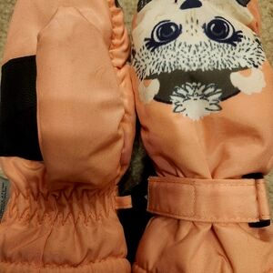 Kids Thinsulate Waterproof Peachy Pink Animal Print Mittens